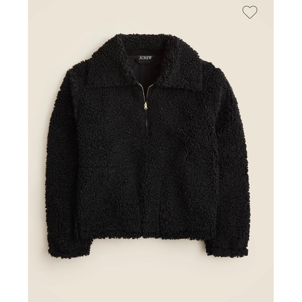 J.Crew Black Teddy Sherpa Half Zip Pullover Jacket Faux Fur Drawstring Hem M